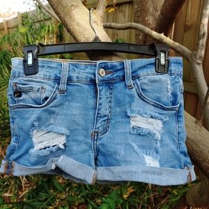 Distressed denim shortie